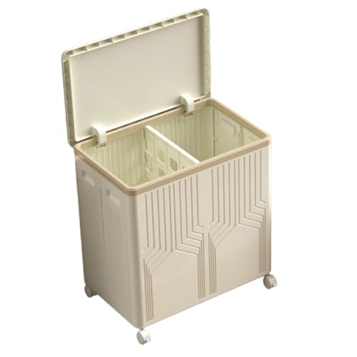 JoyeeLii ランドリー バスケット 大容量、の蓋付き洗濯かご、セクション 洗濯 籠、 キャスター付き、ランドリールーム、寝室、バスケットに最適 (ベージュ,B)