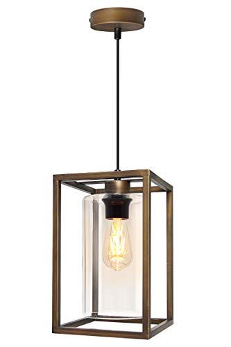 Antique Brass Lantern Ceiling Pendant Light Rectangular Frame with Clear Glass Shade Heritage Vintage M0155F - Image 3