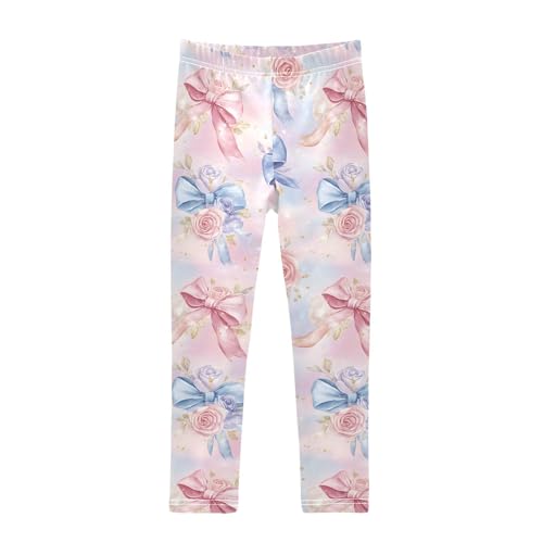 ALAZA Girls' Leggings Children's Yoga Pants Skinny Printed Dance Watercolor Bow Flower Comfortable 4T