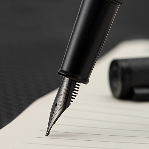 Image of HONG DIAN 1861 Fountain Pen, Long Blade Nib, Black Carbon Fiber Design with Converter and Metal Pen Case Set