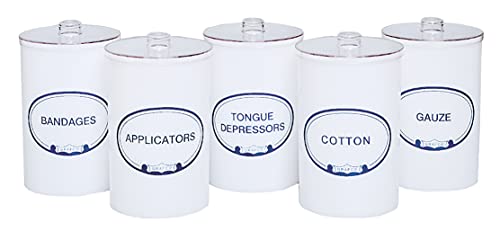 Graham-Field Plastic Sundry Jars with Lids, Opaque, Labeled, Medical Dressing Storage (Set of 5)