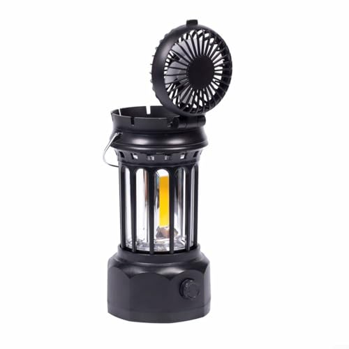 Zeroupshop Luz de camping con ventilador, viento fuerte de 5 aspas, LED COB de 250 lúmenes, batería de 1200 mAh, brillo ajustable plegable para tienda de campaña al aire libre (negro)