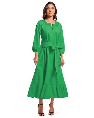 Image of YEXPINE Women's Ruffle Maxi Dress Puff Sleeve Flowy Tiered Long Dress with Belt