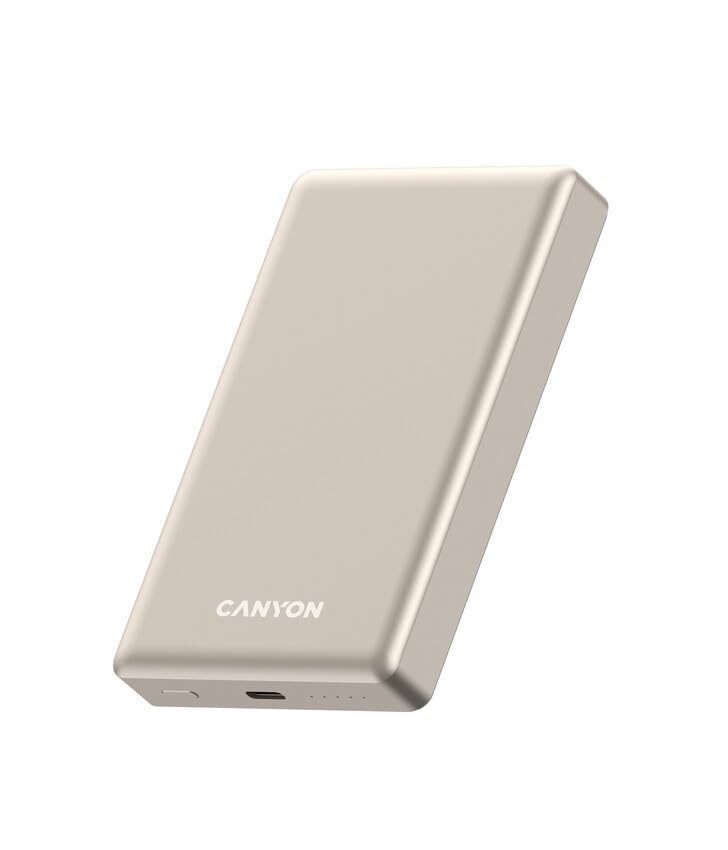 Canyon Banco de energía Magsafe OnPower 510 - Batería externa de carga rápida de 10.000 mAh, color beige, para carga USB e inalámbrica con 2 puertos, USB-C y magnético