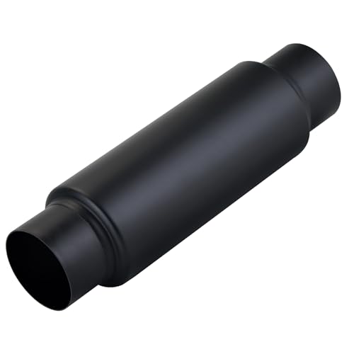 Image of LCGP 3 inch Inlet Universal Resonator Muffler, 3 inch Outlet 13.77 inch Overall Length Stainless Steel High Performance Muffler, Polished, Pass-Thru Design Black