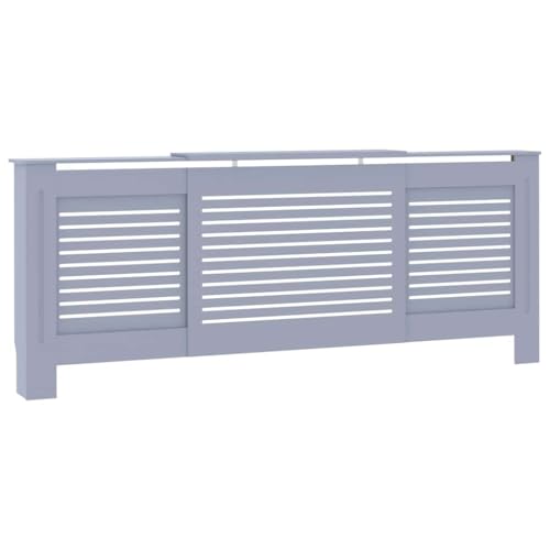 vidaXL Radiator Cover with Adjustable Length, Slatted Design Heater Cover Cabinet with Storage Shelf, Hide Cluttered Pipes, MDF, 55.9'-80.7' x 8.1' x 32.1', Grey
