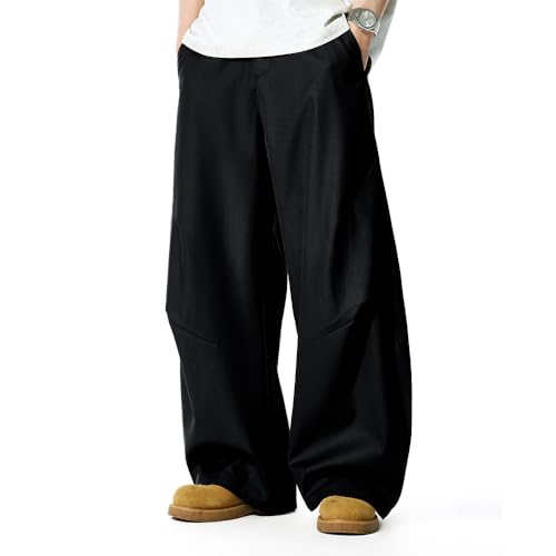 La mejor selección de Pantalones de traje para Hombre comprados en linea. 44 WZIKAI - Pantalones largos holgados de pierna ancha con cierre y plisados para hombre, pantalones de vestir casuales con bolsillo, Negro -, Large