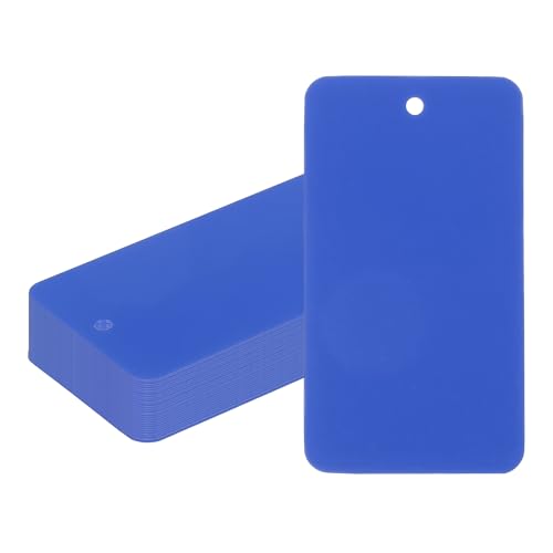 PATIKIL Plastic Shipping Tags with Wire, 50 Pcs 3-9/16" x 2" Waterproof Blank Labels Hang Tag with String for Outdoor Luggage Product Identification Price Marking, Blue
