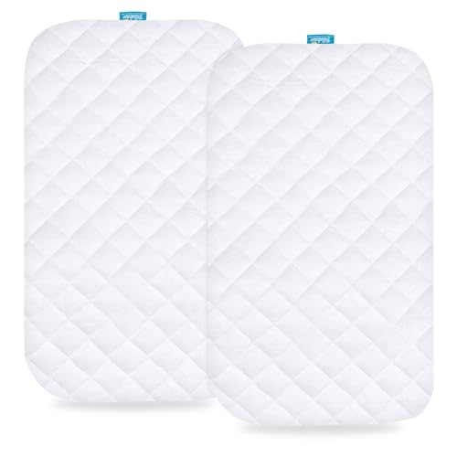 Image of Waterproof Bassinet Mattress Pad Cover Compatible with Chicco LullaGo Anywhere Portable Bassinet, 2 Pack, Ultra Soft Viscose Made from Bamboo Terry Surface