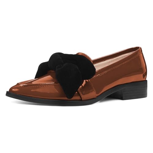 FOWT Women Trendy Bowknots Slip On Flats Loafers Comfort Low Block Heel Pointed Toe Pumps Formal Casual Dressy Shoes Size 4-15 M US