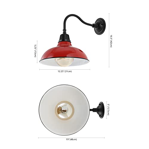 Image of JONATHAN Y 12.25 inch Red /Black Farmhouse Industrial Outdoor Sconce, LED Gooseneck Wall Light for Porch, Metal Bowl Shade, Dimmable Vintage Exterior Fixture, LED Bulb Included (JYL7613E)