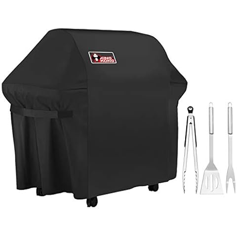 Kingkong 7107 Waterproof BBQ Cover for Weber Genesis E and S Series Gas Grill Including Stainless Steel Meat Fork, Spatula and Tongs, Genesis E/S-60 Cover