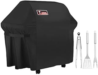 Kingkong 7107 Waterproof BBQ Cover for Weber Genesis E and S Series Gas Grill Including Stainless Steel Meat Fork, Spatula and Tongs, Genesis E/S-60