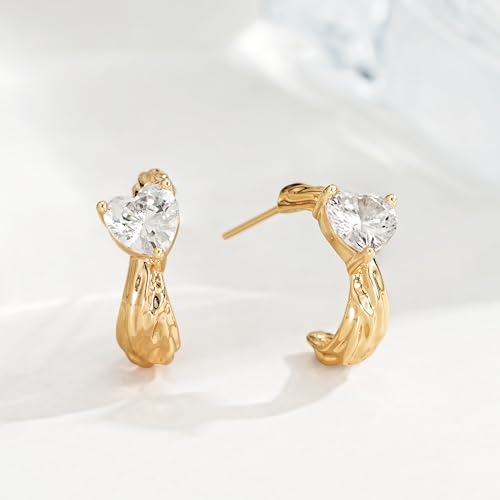 FETTERO Gold Hoop Earrings for Women, 14K Gold Plated Open C Shape Hoops Lightweight Chunky Gold Earrings, Hypoallergenic Gold Earrings for Women Ear Piercing Jewelry Gifts