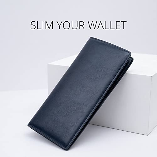 Image of Alldaily Ultra Slim Thin Women Wallet RFID Blocking Credit Card Holder Bifold Long Ladies Billfold (Dark Blue)