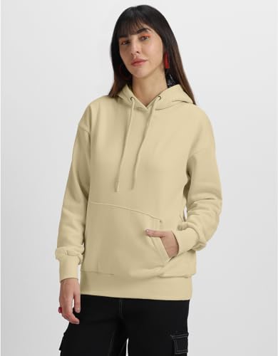 Image of JUNEBERRY Cotton Fleece Regular Fit Hooded Sweatshirt Lastest Back Graphic Printed Winter Hoodies for Women (Available in Colors: Black, SOYA Bean, Orange, Marshmellow, White & Lilac)
