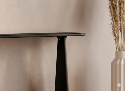 Image of Furniture Modern Solid Wood Console Table with Rounded Edges, Natural Finish, Minimalist Scandinavian Style Entryway Furniture (Style 2, Black, 140x30x80 cm)