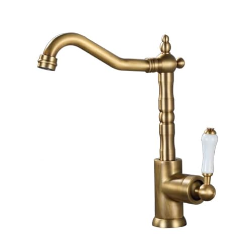 EGTink Küchenarmatur Antik, Küchenarmatur aus Messing, Retro Waschtischarmatur für Badezimmer, 360° drehbar, Warm- und Kaltwassermischer (gealtertes Messing)