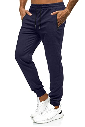 Lantch Jogginghose Herren Hose Baumwolle Jogger Sportswear Hosen Fitness Sporthose Männer Trainingshose Streifen Freizeithose Streetwear(A-Navy blau,M) Cover