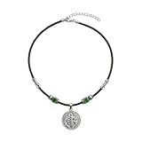 FERALIAH Gargantilla choker con Medalla de San Benito en acero inox 304 – Cordón de seda satinada premium – Perlas, cubos cerámica – Terminales en plata 925 – 40cm long.max (marrón cholocalte)