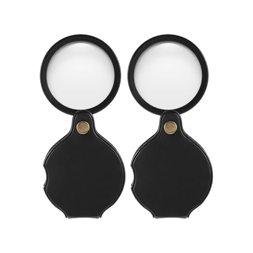 PracFlairy 20x Pocket Magnifying Glass 2 PCS Pocket Magnifier Mini Foldable Portable Magnifier Ideal for Reading Books Observation & Exploration Inspecting Precision Instruments (Black)