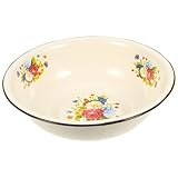 Grand saladier émaillé à motifs floraux : son style rétro en fait un objet de décoration et un élément de mobilier parfait