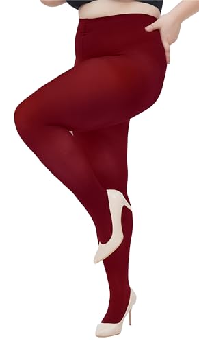 Image of Women's Plus Size Tights Opaque Ultra-Soft Pantyhose High Waist Run Resistant Solid Color Elastic Tights 1X, 2X, 3X, 4X Burgundy + Navy Blue X-Large