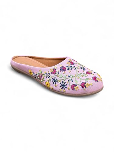 Image of OPIVE's Mehandi Women's Mojari Jutti Ethnic Punjabi Juttis Traditional Flat Embroidered Canvas Fancy Bellies Comfortable Sole for Womens & Girls