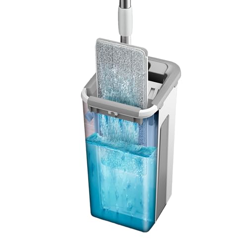 Peasy Premium Flat Mop Y Bucket Set -Flat Mops Y Bucket System | Almohadillas De Microfibra Lavables | De Limpieza Pisos Compacto Liviano Trapas