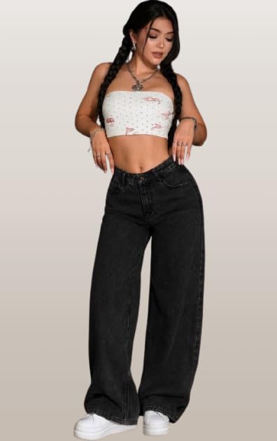 Image of Women's Kashianxstyle Loose Fit Wide Leg Denim Jeans | Mid High Rise Casual Denim Pants for Women, Full Length Everyday Wear