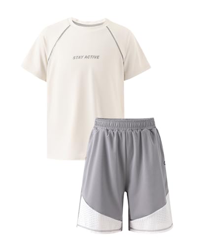 PATPAT Boys 2-Piece Athletic Set: RapidAir Quick-Dry Tee & Shorts – Breathable Activewear for Kids Sports, Play & Daily Wear, Vapor Gray, US10/M