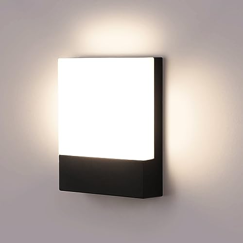 Lightsjoy - Candeeiro de parede (18 W, impermeável, IP65, candeeiro de parede LED, para varanda, jardim, rua, garagem, preto (branco neutro)