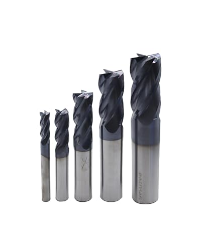 Image of 1 /4 inch 3 /8 inch 1 /2 inch 5 /8 inch 3 /4 inch Carbide Square End Mills Set, 4 Flute, AlTiN Coated, End Mill Bits for Hard Materials, HRC 45 Deg, CNC Router Bits - 5pcs