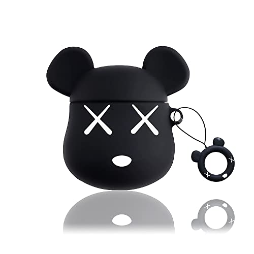Viwind Coque Airpods 1/2,Etui Housse de Protection en Silicone pour Airpods 1/2,[Anti-Choc/Ultra-Mince/Supporte la Charge sans Fil] 3D Cute Soft Case Cover Boitier pour Airpods 1/2(Black Gloomy Bear) Cover