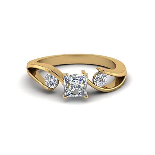 Bague de fiançailles 3 pierres princesse et bijoux fantaisie en plaqué or jaune