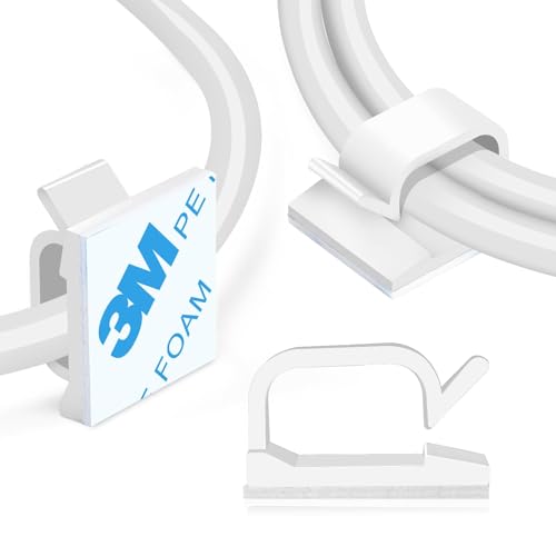 20 piezas 5/8” clips adhesivos para cables transparentes, organizador de cables para exteriores, soporte para cables bajo escritorio, coche, pared, TV PC Ethernet miniatura 1
