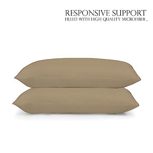Image of Microfiber Pillow Set of 2 for Sleeping - 20x30 Inches, Taupe
