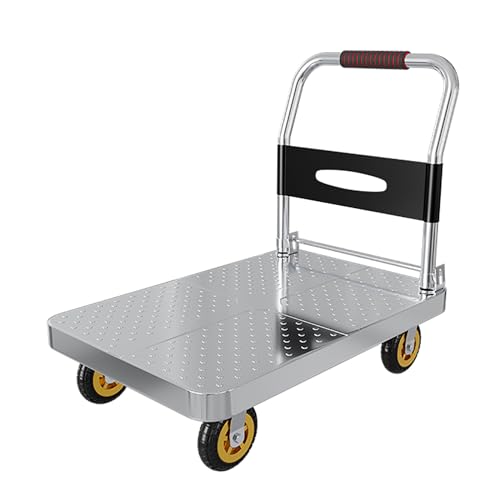 Carrelli a piattaforma Carrello Con Piattaforma Per Carichi Pesanti 300 Kg, Carrello A Pianale In Acciaio Con Pianale Lungo, Carrello Con Piattaforma Con Ruote Frenate Carrell(Size:70*45,Color:silver)