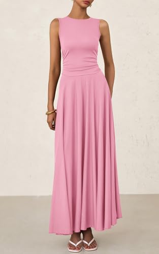 Image of PRETTYGARDEN Womens Summer Dresses 2026 Casual Sleeveless Crewneck Aline Maxi Dress Stretch Tank Flowy Long Dresses