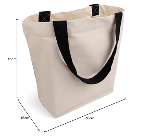 Cottonbagjoe Große Baumwolltasche 45 × 38 × 10 cm aus 220 g/m² Baumwolle – Stofftasche mit Reißverschluss-Innentasche, Softfinish & schwarzen Henkeln – OEKO-TEX® STANDARD 100