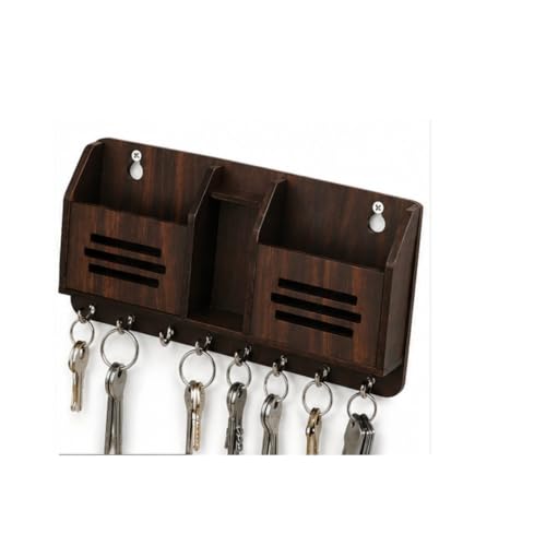 Image of Wooden Key Holder for Wall | Key Hanger Organizer with Storage Slots & Multiple Hooks | Wall Mounted Key Stand for Entryway, Home & Office