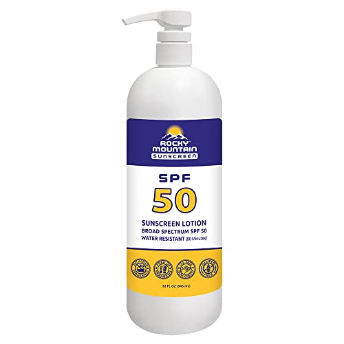 Rocky Mountain Sunscreen SPF 50 LOTION | Reef Friendly (Octinoxate & Oxybenzone Free) Water-Resistant | Broad Spectrum UVA/UVB Protection | Non-Greasy, Fragrance Free, Vegan, Gluten Free | Quart with Pump (32 Fl Oz) Rocky Mountain Sunscreen SPF 50 LOTION | Reef Friendly (Octinoxate & Oxybenzone Free) Water-Resistant | Broad Spectrum UVA/UVB Protection | Non-Greasy, Fragrance Free, Vegan, Gluten Free | Quart with Pump (32 Fl Oz)