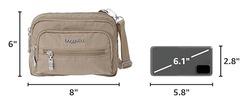 Image of Baggallini Triple Zip Small Crossbody Bag for Women - Lightweight Convertible Fanny Pack Belt Bag
