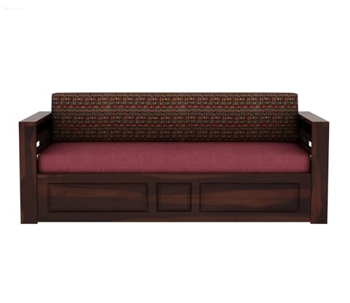 Image of Mamta Furniture Sheesham Wood 3 Seater Sofa Cum Bed | Living Room & Guest Room | Walnut Berry Diamond Finish | Queen Size Palang | Master Bedroom | DIY Assembly