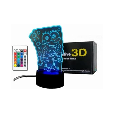 Z ZILLION CRAFT Sponge Bob 3D Illusion Night Light. USB Cable or Battery Support Touch Sensor Mode with Multiple Colors Changing. Cover