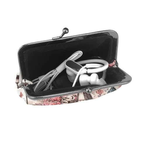 Pu Leather Buckle Coin Purse Paris-Eiffel-Tower-Buttefly Girls Kiss-Lock Change Purse Wallets4