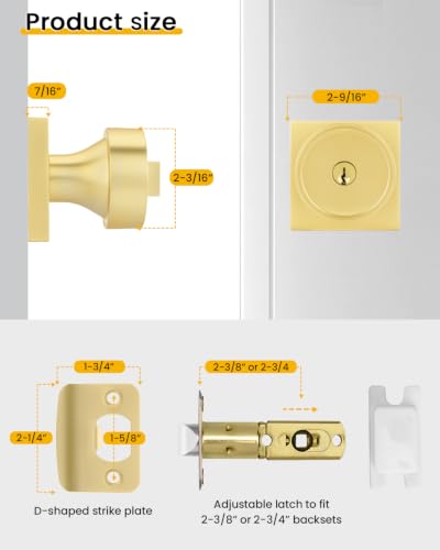 Image of Goldenwarm Gold Entry Door Knob with Lock and Key, Zinc Alloy Keyed Alike Exterior Door Knobs for Front Door, 2 Pack