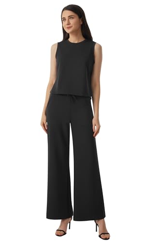 AFITNE Women's 2 Piece Outfits Air Essentials Sleeveless Tank Crop Top Wide Leg Sweatpants Lounge Set 2025 Tracksuit 6