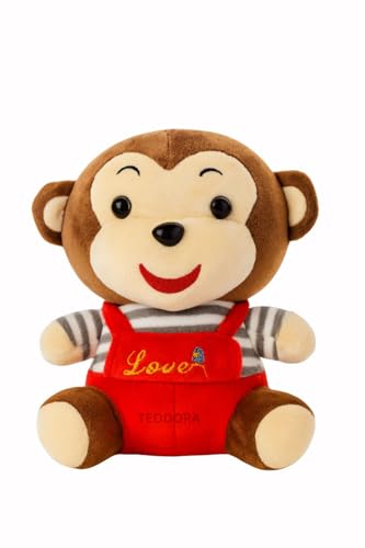 Image of Sitting Monkey Soft Toy for Girls Boys Kids,Red,Sitting Love Animal Plush Stuffed Baby Teddy Gift Birthday, 20 cm
