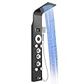 OUGOO Hydroelectric Shower Panel Tower with Led Lights No Battery Needed, Rainfall Mist Shower, 5 Body Jets, Handheld, Tub Spout and Temp Display, Unibody Shower Column 304 Stainless Steel, Black